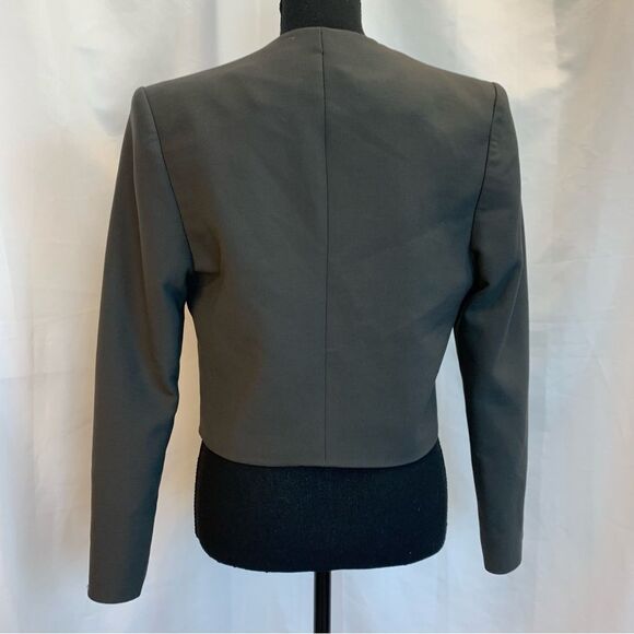 Zara khaki green gray cropped bolero blazer jacket Sz L shoulder pads - Picture 7 of 14